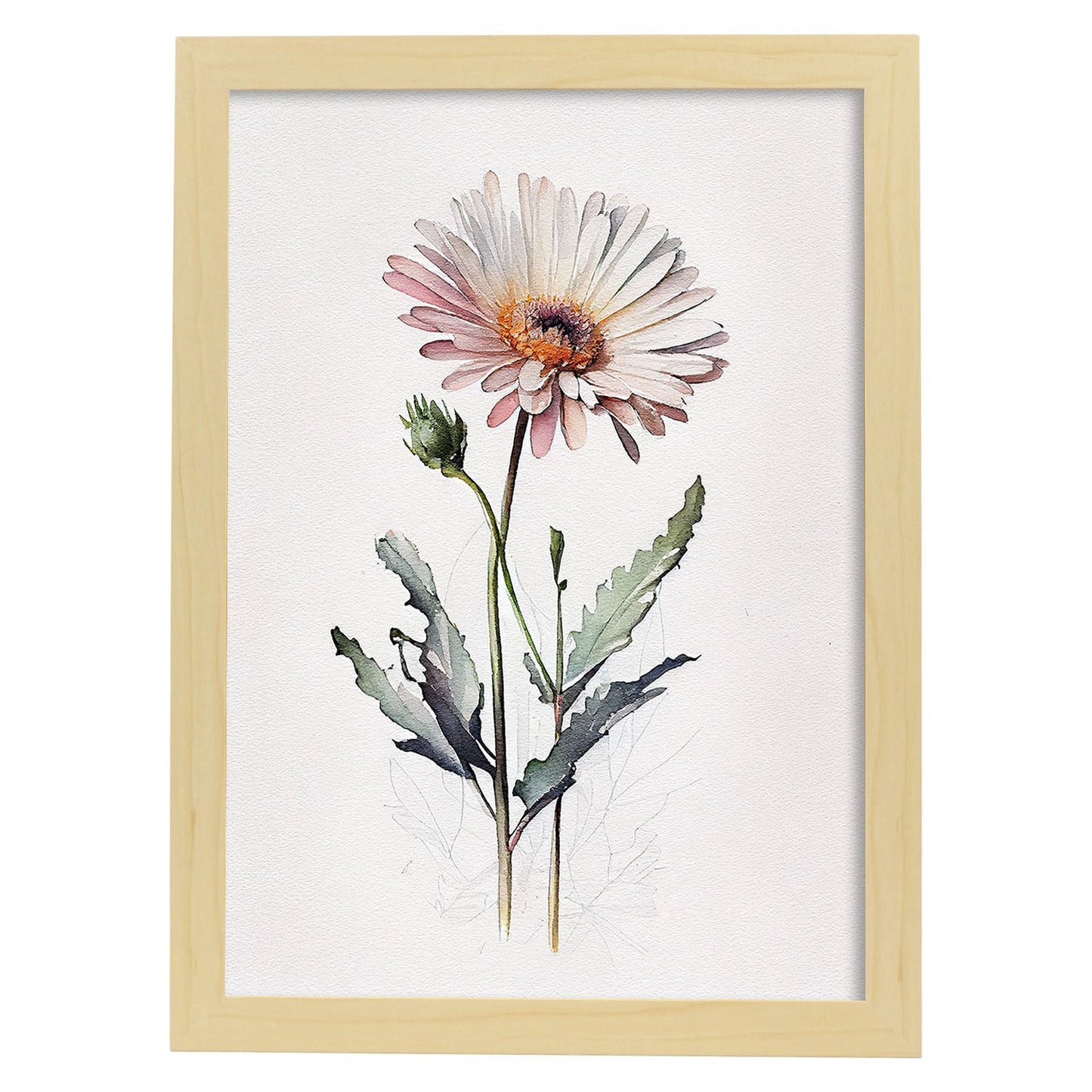 Nacnic watercolor minmal Daisy. Aesthetic Wall Art Prints for Bedroom or Living Room Design.-Artwork-Nacnic-A4-Marco Madera Clara-Nacnic Estudio SL