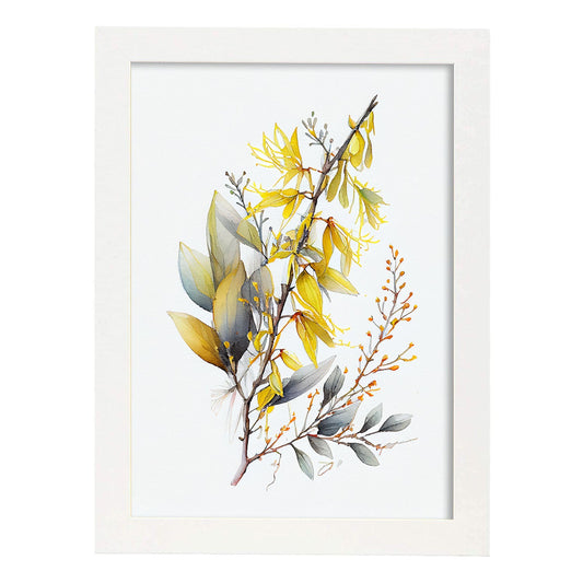 Nacnic watercolor minmal Forsythia_3. Aesthetic Wall Art Prints for Bedroom or Living Room Design.-Artwork-Nacnic-A4-Marco Blanco-Nacnic Estudio SL