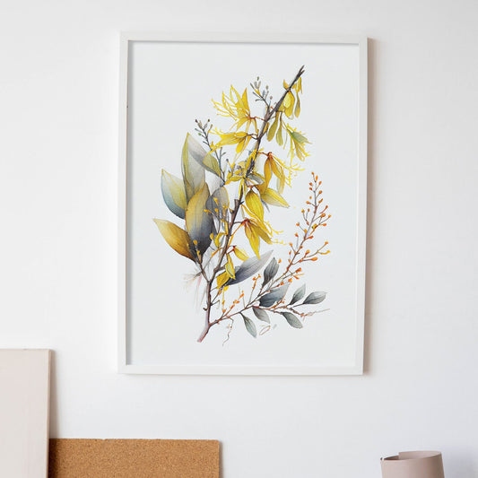 Nacnic watercolor minmal Forsythia_3. Aesthetic Wall Art Prints for Bedroom or Living Room Design.-Artwork-Nacnic-A4-Sin Marco-Nacnic Estudio SL