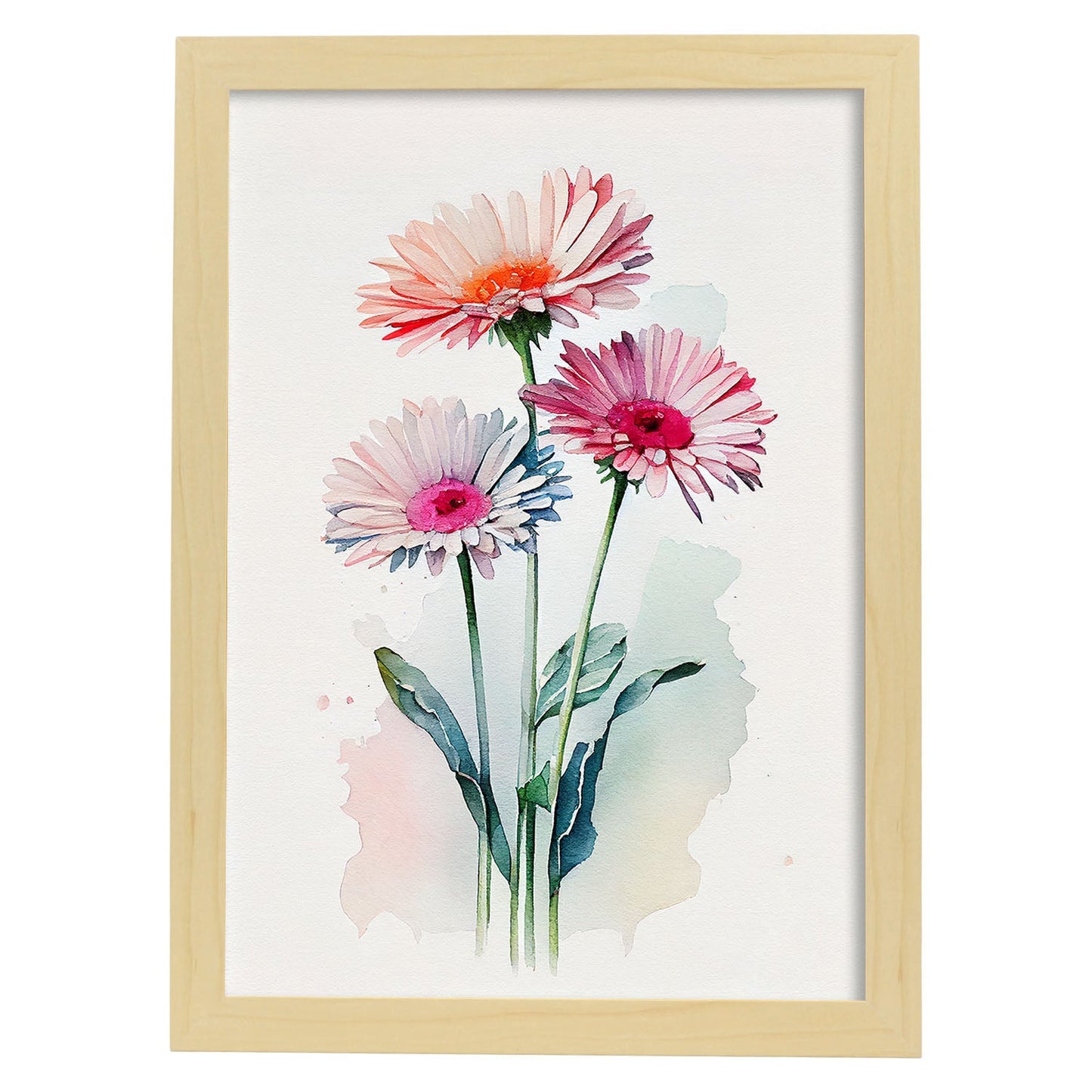 Nacnic watercolor minmal Gerbera_2. Aesthetic Wall Art Prints for Bedroom or Living Room Design.-Artwork-Nacnic-A4-Marco Madera Clara-Nacnic Estudio SL