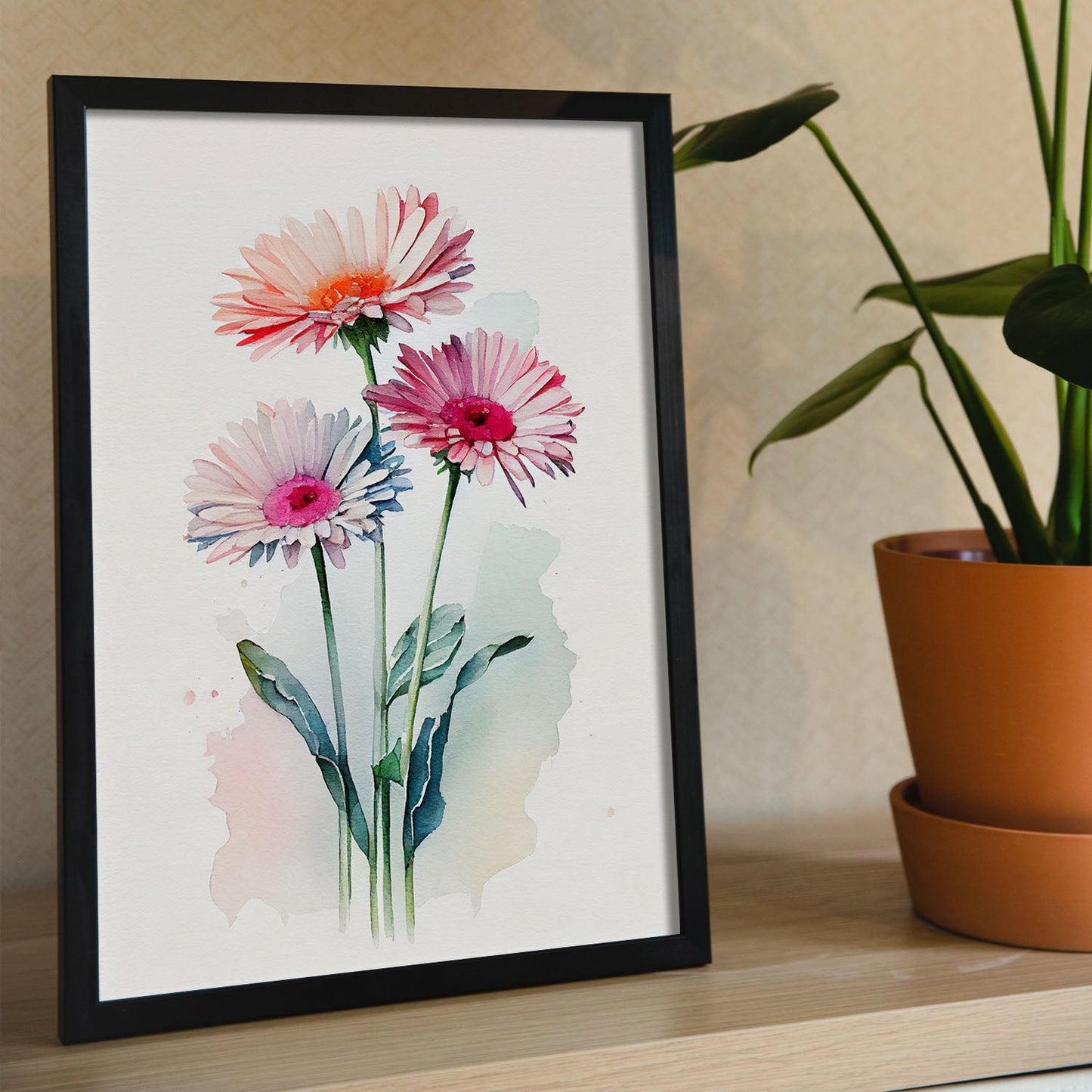 Nacnic watercolor minmal Gerbera_2. Aesthetic Wall Art Prints for Bedroom or Living Room Design.-Artwork-Nacnic-A4-Sin Marco-Nacnic Estudio SL