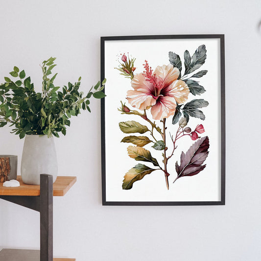 Nacnic watercolor minmal Hibiscus_1. Aesthetic Wall Art Prints for Bedroom or Living Room Design.-Artwork-Nacnic-A4-Sin Marco-Nacnic Estudio SL