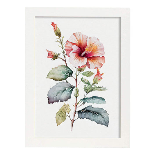 Nacnic watercolor minmal Hibiscus_2. Aesthetic Wall Art Prints for Bedroom or Living Room Design.-Artwork-Nacnic-A4-Marco Blanco-Nacnic Estudio SL