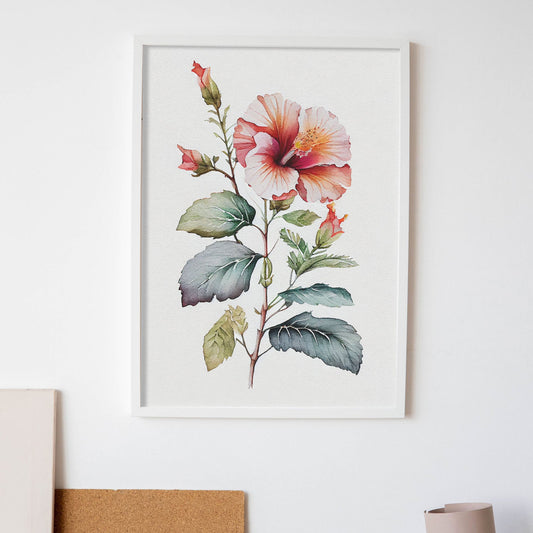 Nacnic watercolor minmal Hibiscus_2. Aesthetic Wall Art Prints for Bedroom or Living Room Design.-Artwork-Nacnic-A4-Sin Marco-Nacnic Estudio SL