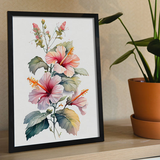 Nacnic watercolor minmal Hibiscus_3. Aesthetic Wall Art Prints for Bedroom or Living Room Design.-Artwork-Nacnic-A4-Sin Marco-Nacnic Estudio SL