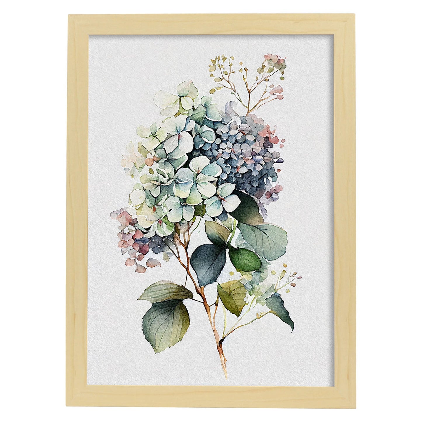 Nacnic watercolor minmal Hydrangea_1. Aesthetic Wall Art Prints for Bedroom or Living Room Design.-Artwork-Nacnic-A4-Marco Madera Clara-Nacnic Estudio SL