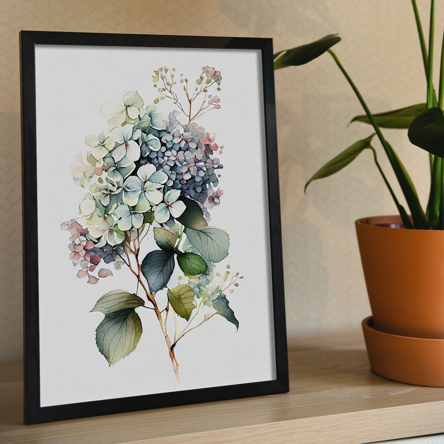 Nacnic watercolor minmal Hydrangea_1. Aesthetic Wall Art Prints for Bedroom or Living Room Design.-Artwork-Nacnic-A4-Sin Marco-Nacnic Estudio SL