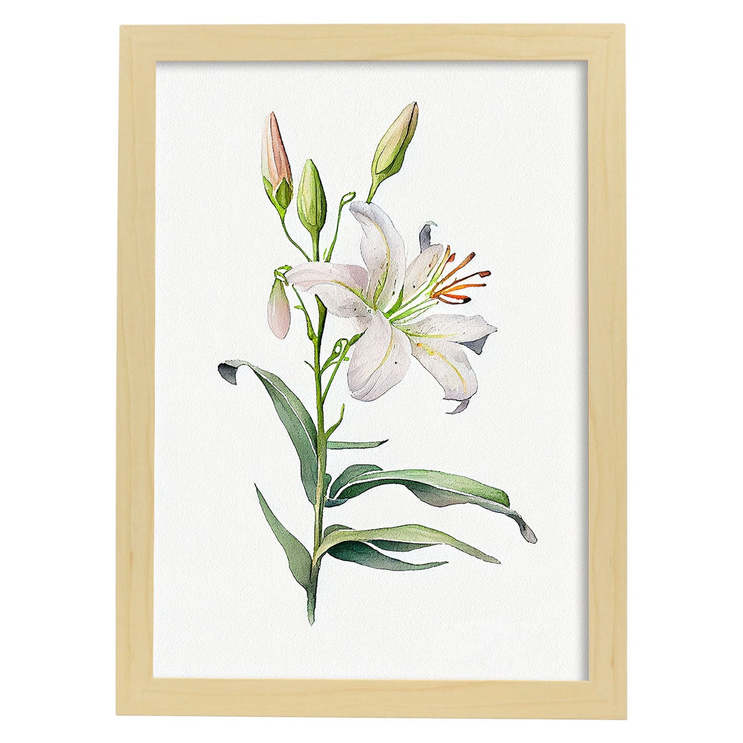 Nacnic watercolor minmal Lily. Aesthetic Wall Art Prints for Bedroom or Living Room Design.-Artwork-Nacnic-A4-Marco Madera Clara-Nacnic Estudio SL