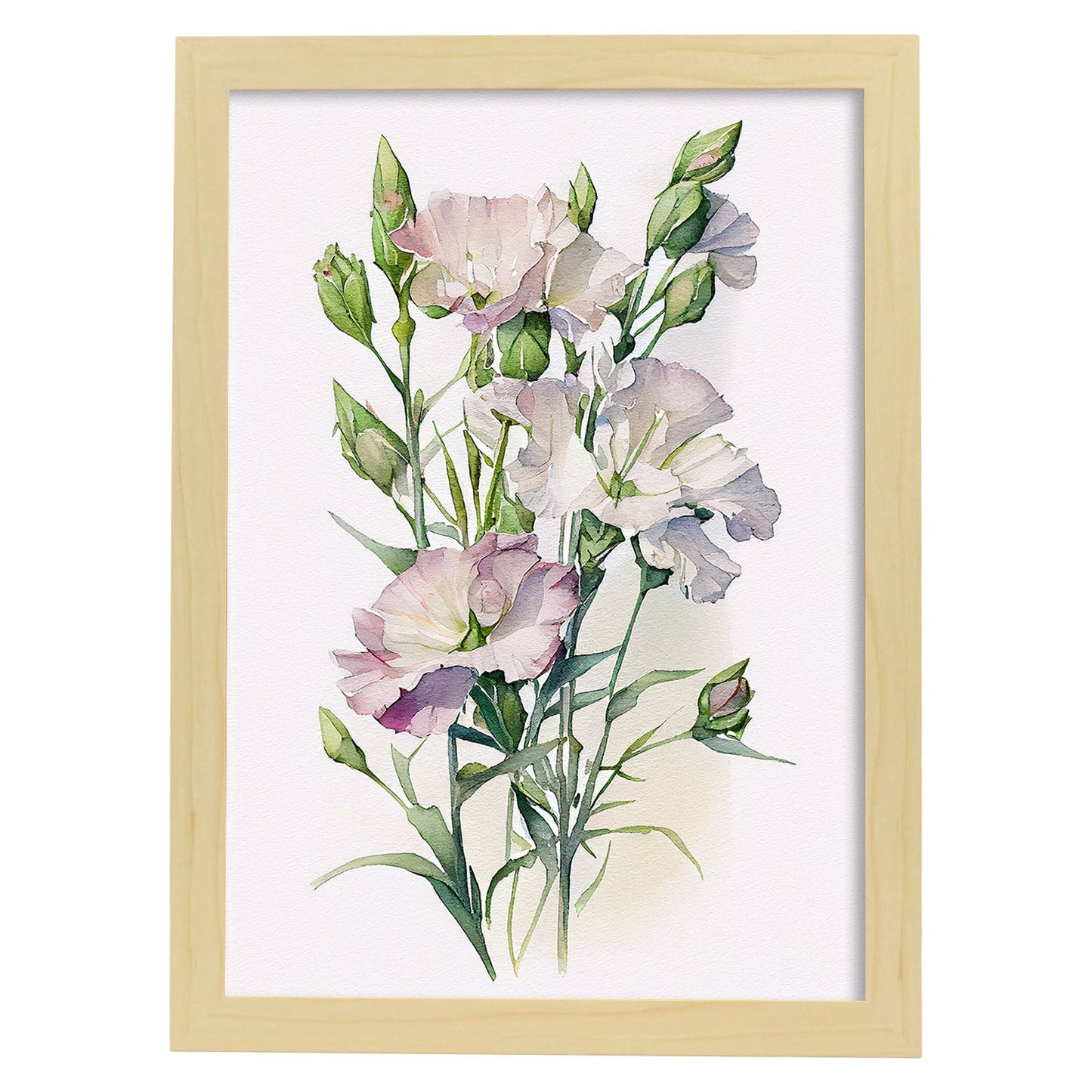 Nacnic watercolor minmal Lisianthus. Aesthetic Wall Art Prints for Bedroom or Living Room Design.-Artwork-Nacnic-A4-Marco Madera Clara-Nacnic Estudio SL