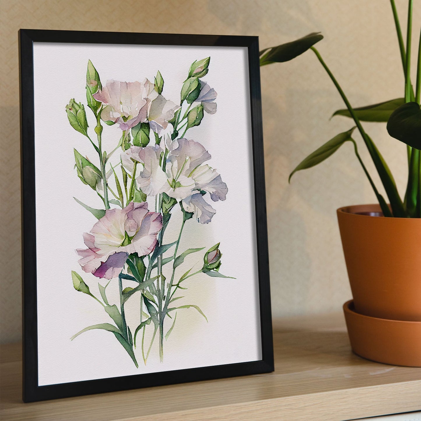 Nacnic watercolor minmal Lisianthus. Aesthetic Wall Art Prints for Bedroom or Living Room Design.-Artwork-Nacnic-A4-Sin Marco-Nacnic Estudio SL