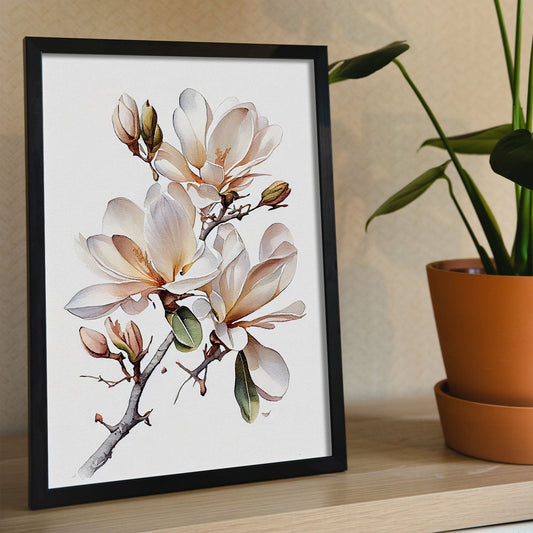 Nacnic watercolor minmal Magnolia_1. Aesthetic Wall Art Prints for Bedroom or Living Room Design.-Artwork-Nacnic-A4-Sin Marco-Nacnic Estudio SL