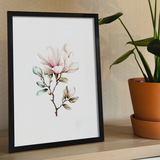 Nacnic watercolor minmal Magnolia_2. Aesthetic Wall Art Prints for Bedroom or Living Room Design.-Artwork-Nacnic-A4-Sin Marco-Nacnic Estudio SL