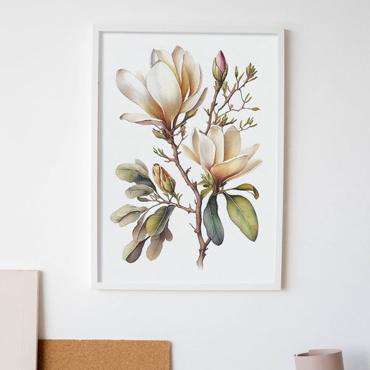 Nacnic watercolor minmal Magnolia_3. Aesthetic Wall Art Prints for Bedroom or Living Room Design.-Artwork-Nacnic-A4-Sin Marco-Nacnic Estudio SL