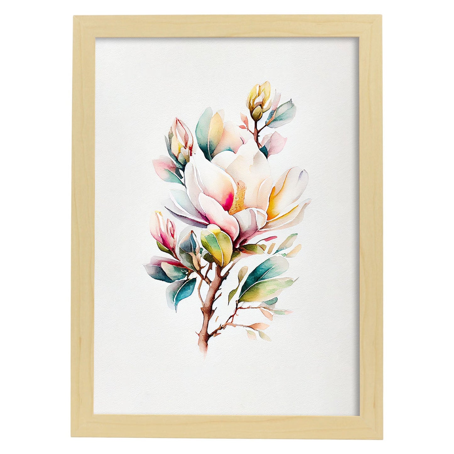 Nacnic watercolor minmal Magnolia_5. Aesthetic Wall Art Prints for Bedroom or Living Room Design.-Artwork-Nacnic-A4-Marco Madera Clara-Nacnic Estudio SL