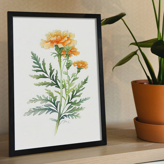 Nacnic watercolor minmal Marigold_4. Aesthetic Wall Art Prints for Bedroom or Living Room Design.-Artwork-Nacnic-A4-Sin Marco-Nacnic Estudio SL