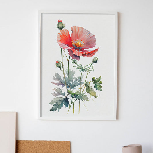 Nacnic watercolor minmal Poppy_1. Aesthetic Wall Art Prints for Bedroom or Living Room Design.-Artwork-Nacnic-A4-Sin Marco-Nacnic Estudio SL