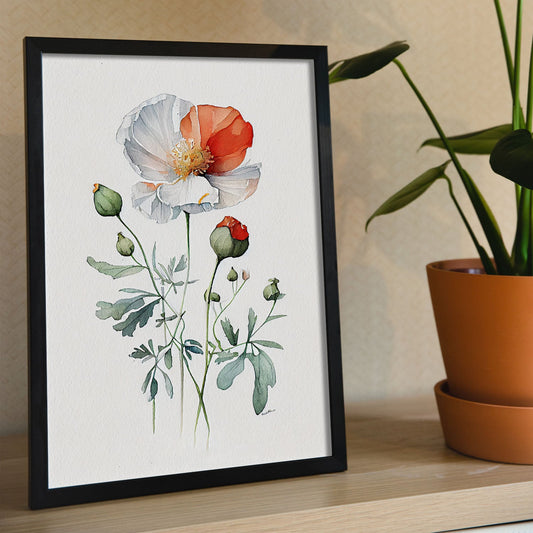 Nacnic watercolor minmal Poppy_2. Aesthetic Wall Art Prints for Bedroom or Living Room Design.-Artwork-Nacnic-A4-Sin Marco-Nacnic Estudio SL
