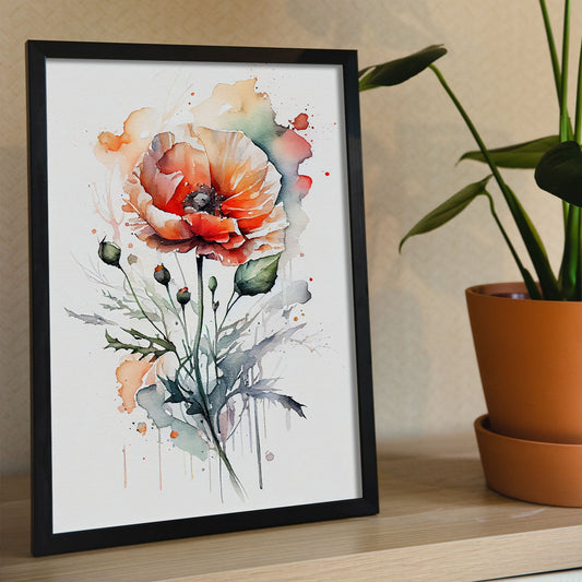 Nacnic watercolor minmal Poppy_3. Aesthetic Wall Art Prints for Bedroom or Living Room Design.-Artwork-Nacnic-A4-Sin Marco-Nacnic Estudio SL