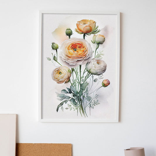 Nacnic watercolor minmal Ranunculus_2. Aesthetic Wall Art Prints for Bedroom or Living Room Design.-Artwork-Nacnic-A4-Sin Marco-Nacnic Estudio SL