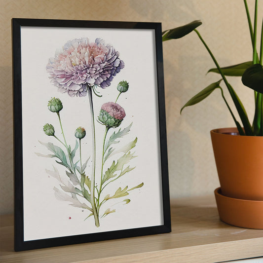 Nacnic watercolor minmal Scabiosa_2. Aesthetic Wall Art Prints for Bedroom or Living Room Design.-Artwork-Nacnic-A4-Sin Marco-Nacnic Estudio SL