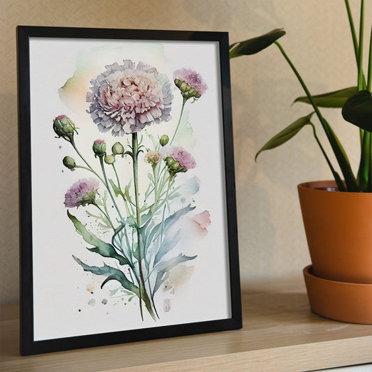 Nacnic watercolor minmal Scabiosa_3. Aesthetic Wall Art Prints for Bedroom or Living Room Design.-Artwork-Nacnic-A4-Sin Marco-Nacnic Estudio SL