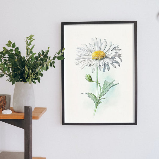 Nacnic watercolor minmal Shasta Daisy_2. Aesthetic Wall Art Prints for Bedroom or Living Room Design.-Artwork-Nacnic-A4-Sin Marco-Nacnic Estudio SL