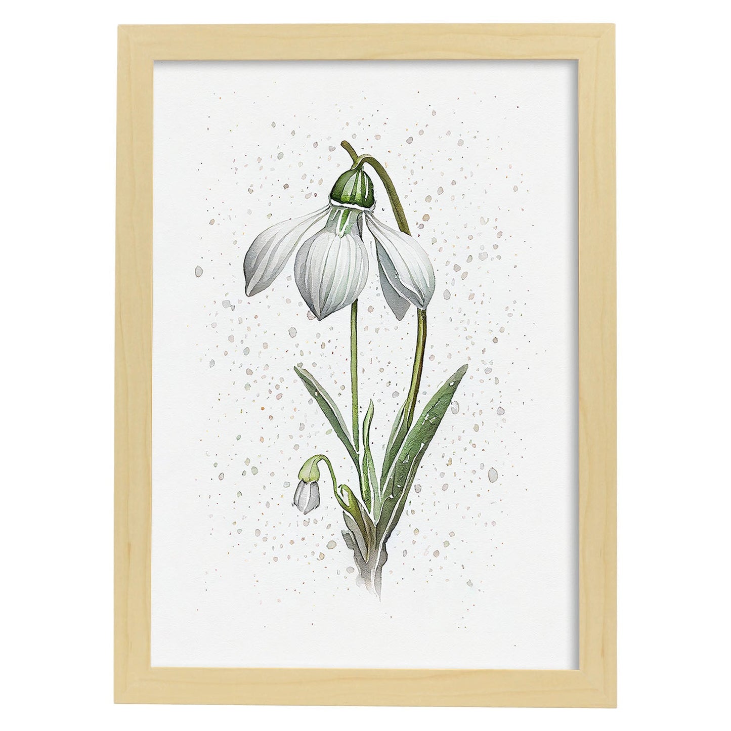 Nacnic watercolor minmal Snowdrop_1. Aesthetic Wall Art Prints for Bedroom or Living Room Design.-Artwork-Nacnic-A4-Marco Madera Clara-Nacnic Estudio SL