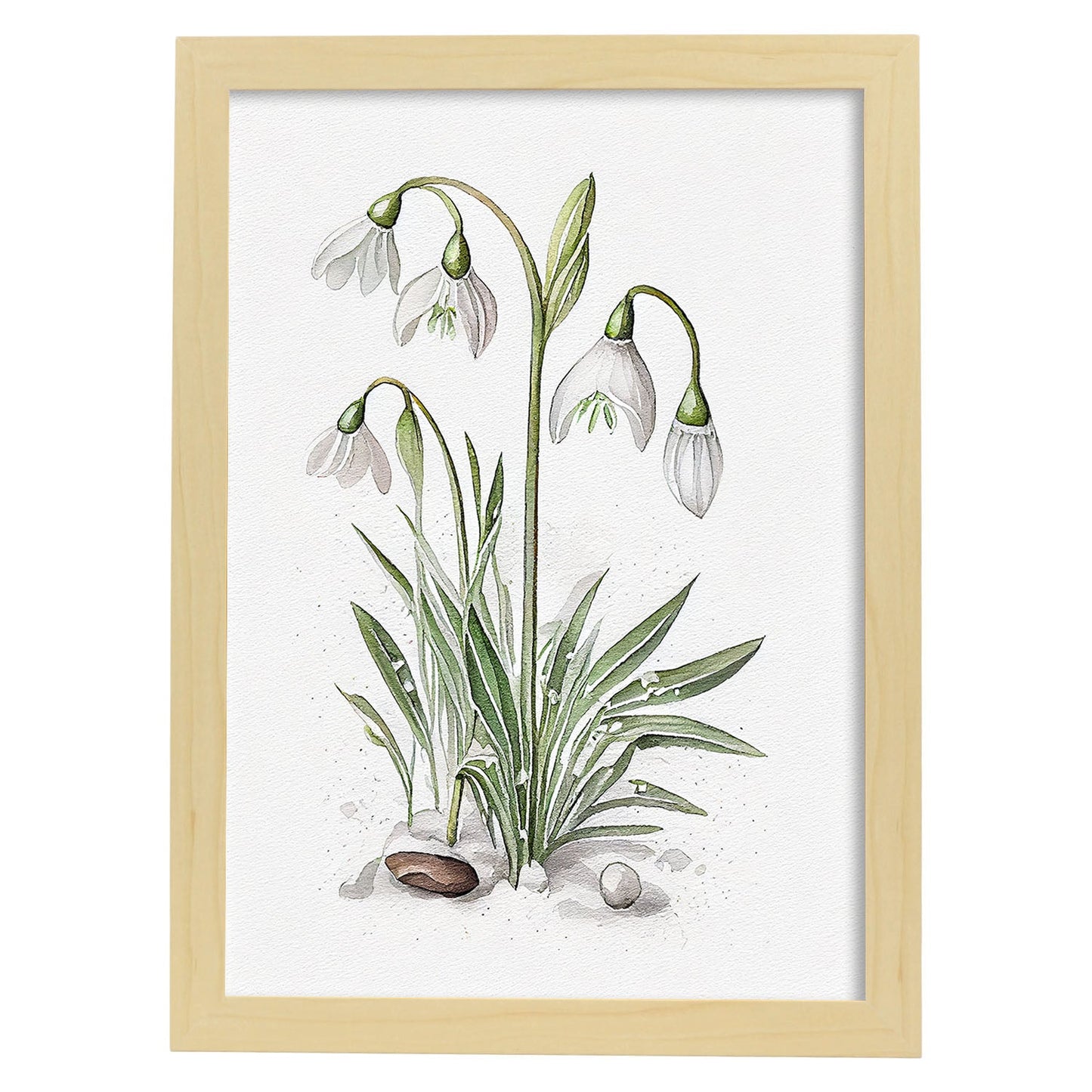 Nacnic watercolor minmal Snowdrop_2. Aesthetic Wall Art Prints for Bedroom or Living Room Design.-Artwork-Nacnic-A4-Marco Madera Clara-Nacnic Estudio SL