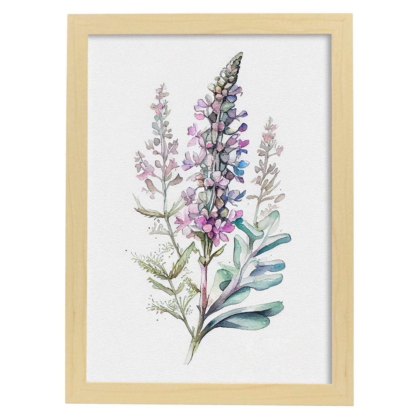 Nacnic watercolor minmal Statice_2. Aesthetic Wall Art Prints for Bedroom or Living Room Design.-Artwork-Nacnic-A4-Marco Madera Clara-Nacnic Estudio SL