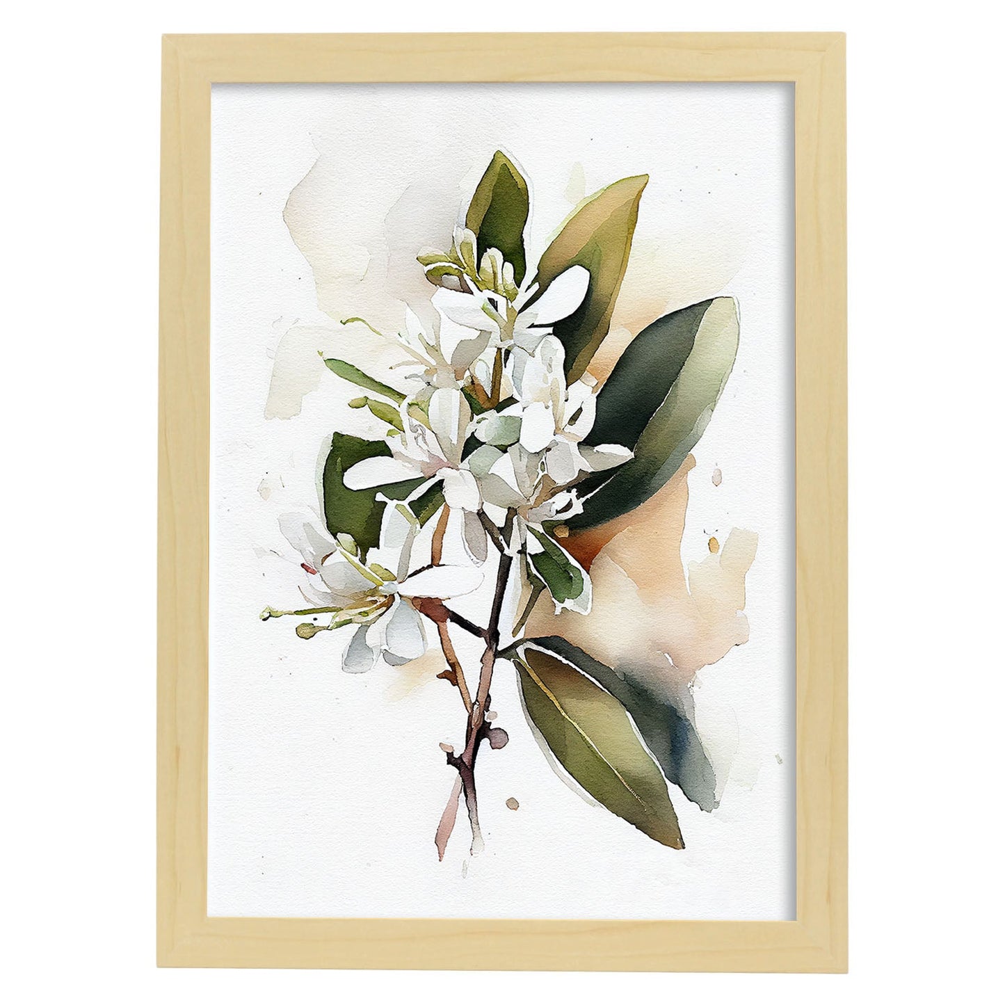 Nacnic watercolor minmal Stephanotis. Aesthetic Wall Art Prints for Bedroom or Living Room Design.-Artwork-Nacnic-A4-Marco Madera Clara-Nacnic Estudio SL