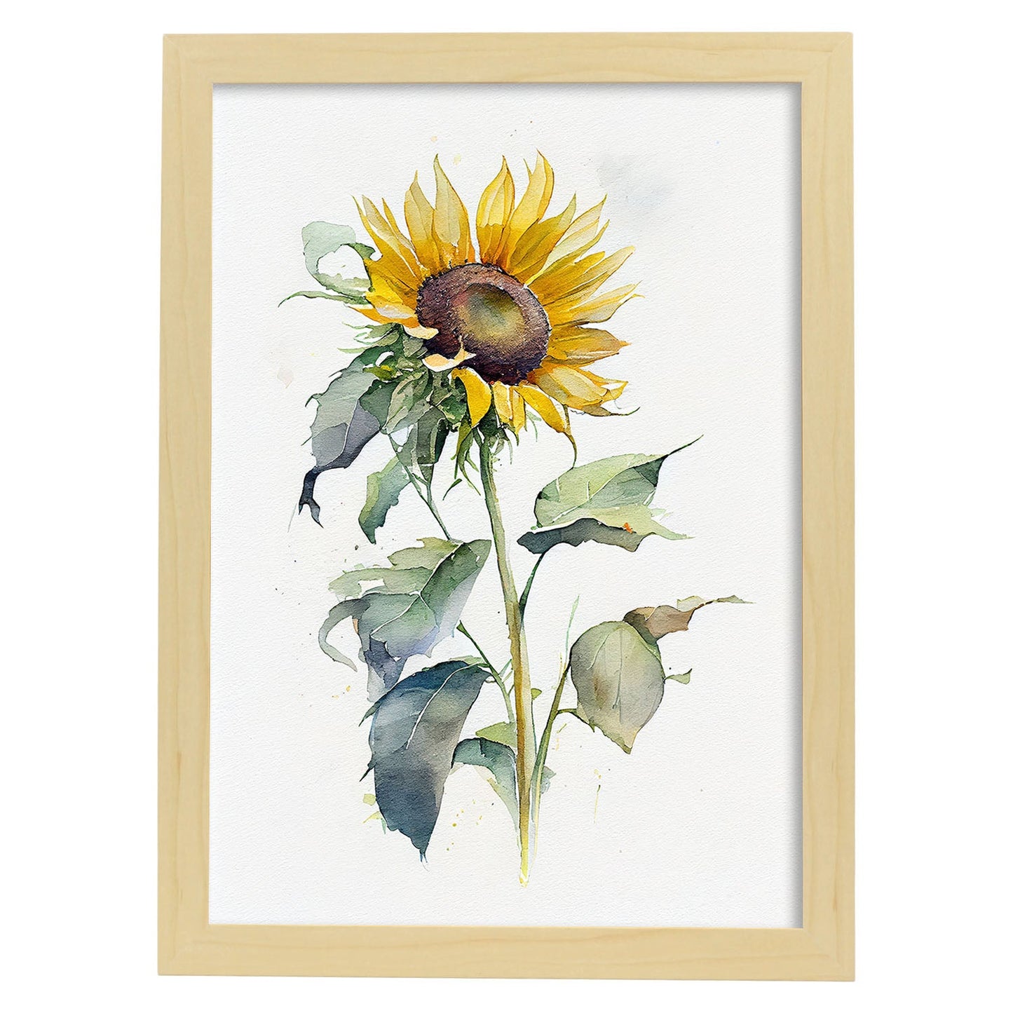 Nacnic watercolor minmal Sunflower_2. Aesthetic Wall Art Prints for Bedroom or Living Room Design.-Artwork-Nacnic-A4-Marco Madera Clara-Nacnic Estudio SL