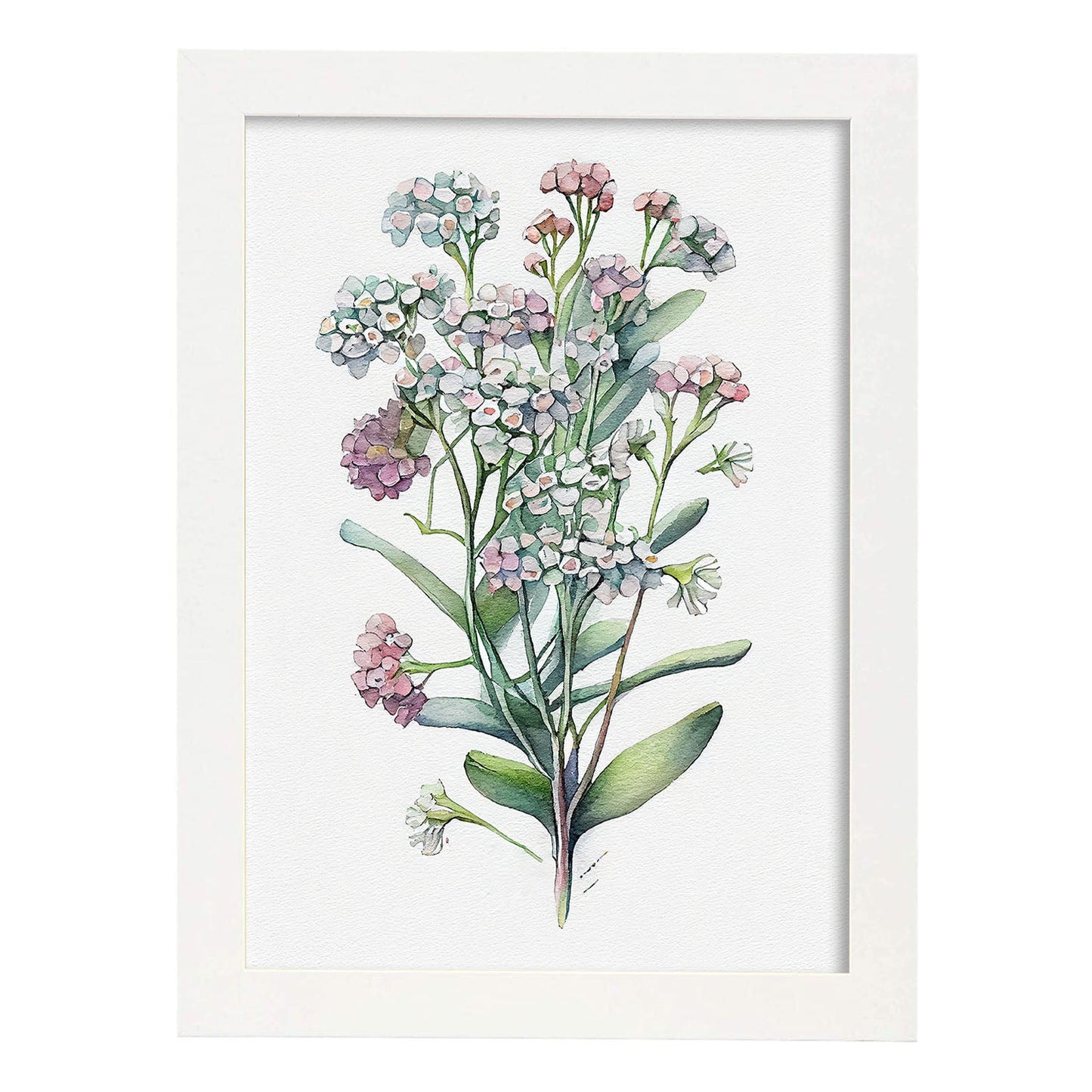 Nacnic watercolor minmal Sweet Alyssum. Aesthetic Wall Art Prints for Bedroom or Living Room Design.-Artwork-Nacnic-A4-Marco Blanco-Nacnic Estudio SL