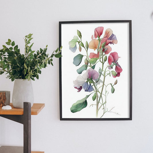Nacnic watercolor minmal Sweet Pea. Aesthetic Wall Art Prints for Bedroom or Living Room Design.-Artwork-Nacnic-A4-Sin Marco-Nacnic Estudio SL