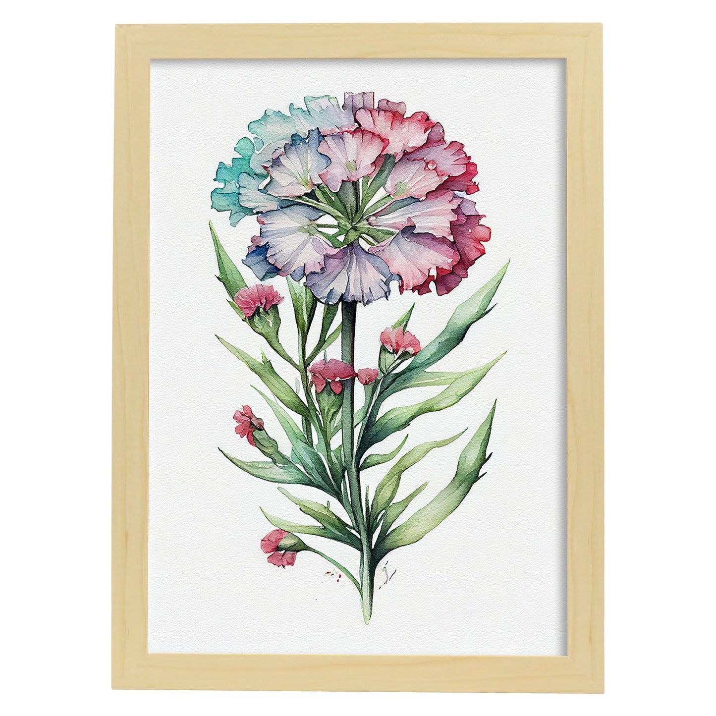 Nacnic watercolor minmal Sweet William_1. Aesthetic Wall Art Prints for Bedroom or Living Room Design.-Artwork-Nacnic-A4-Marco Madera Clara-Nacnic Estudio SL