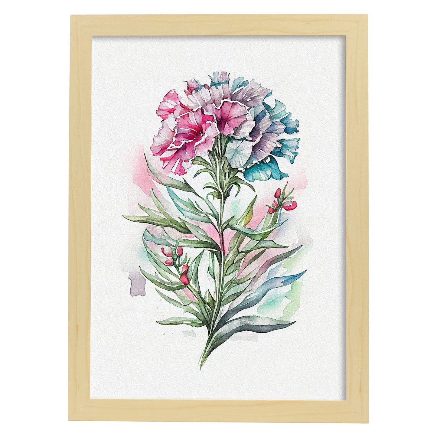 Nacnic watercolor minmal Sweet William_3. Aesthetic Wall Art Prints for Bedroom or Living Room Design.-Artwork-Nacnic-A4-Marco Madera Clara-Nacnic Estudio SL