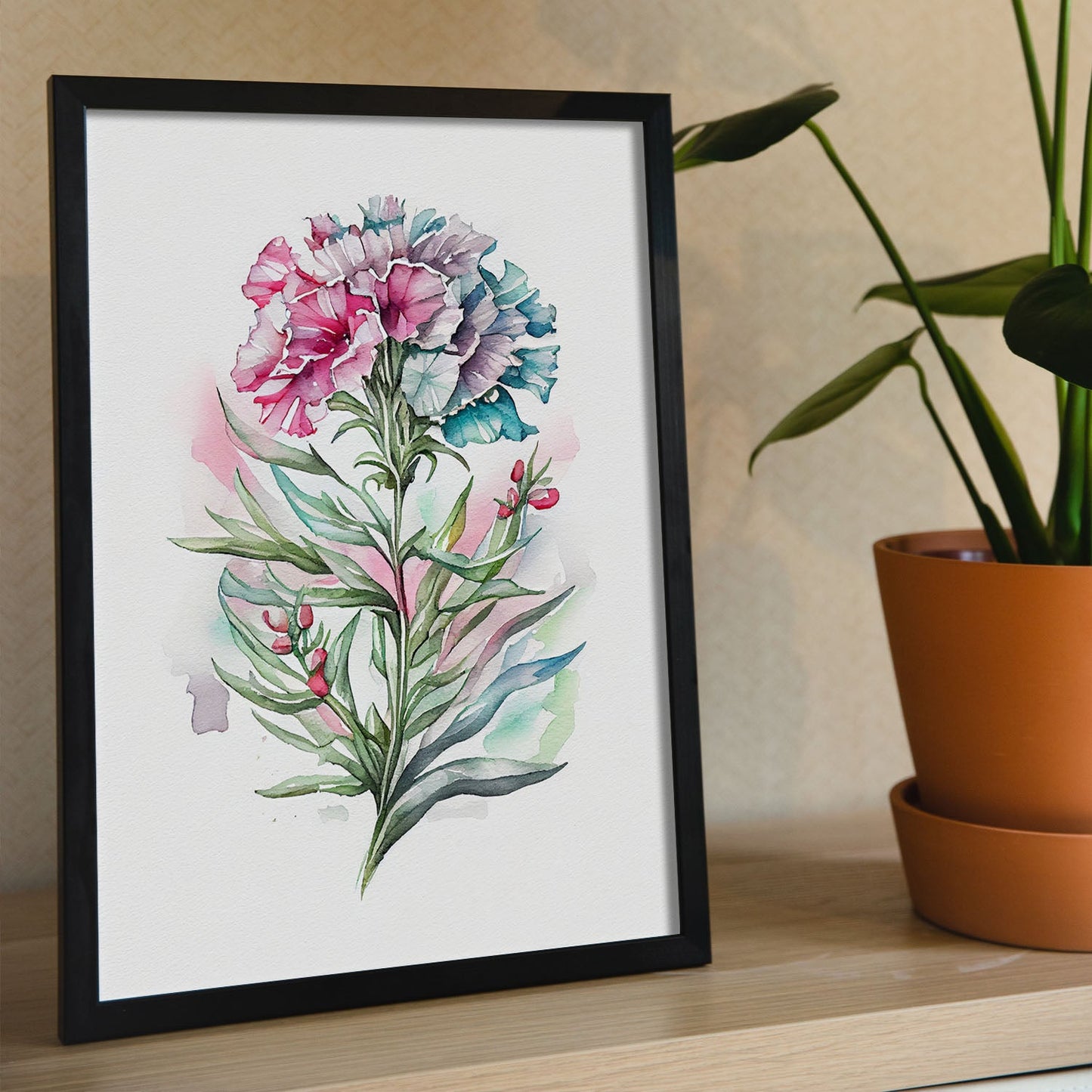 Nacnic watercolor minmal Sweet William_3. Aesthetic Wall Art Prints for Bedroom or Living Room Design.-Artwork-Nacnic-A4-Sin Marco-Nacnic Estudio SL