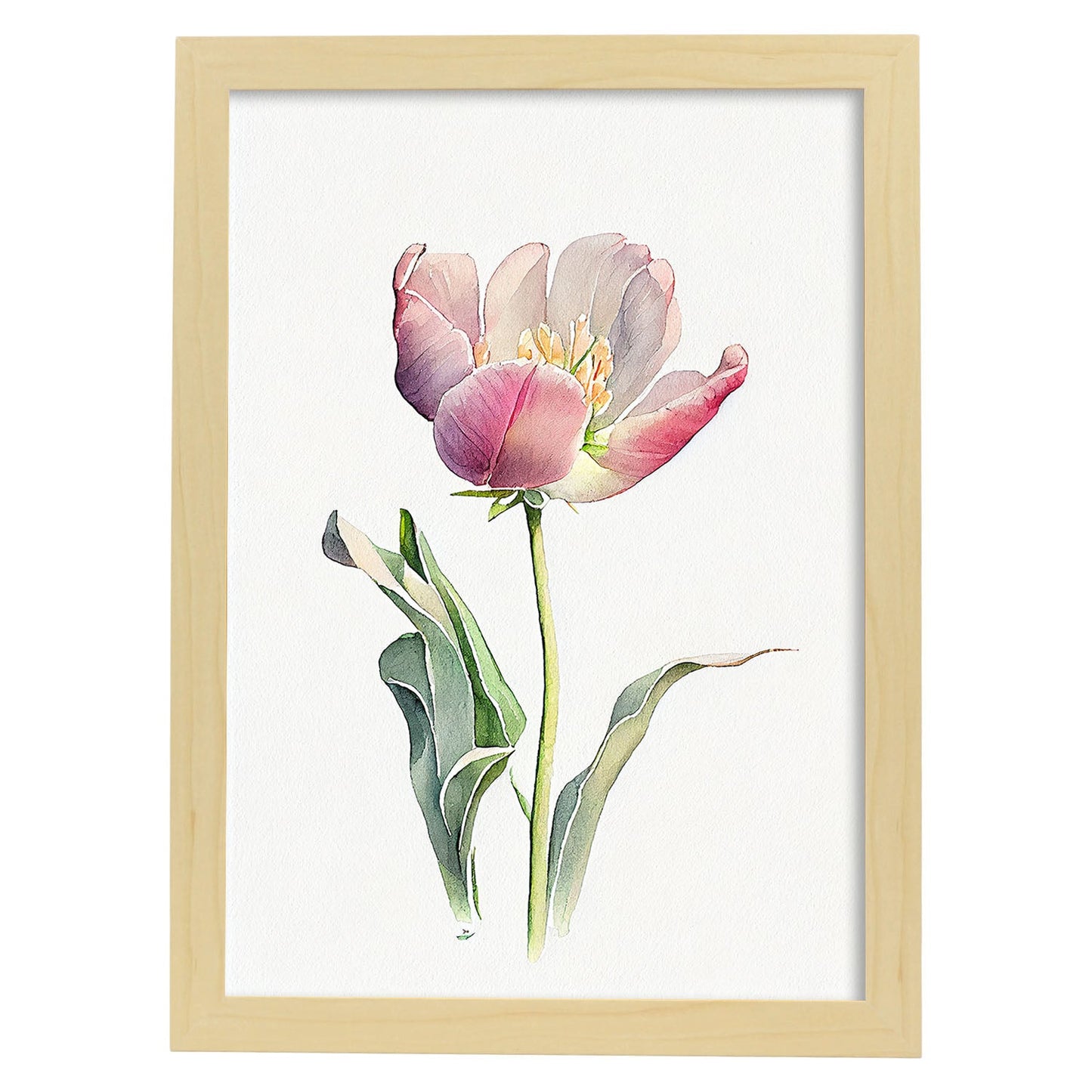 Nacnic watercolor minmal Tulip_1. Aesthetic Wall Art Prints for Bedroom or Living Room Design.-Artwork-Nacnic-A4-Marco Madera Clara-Nacnic Estudio SL