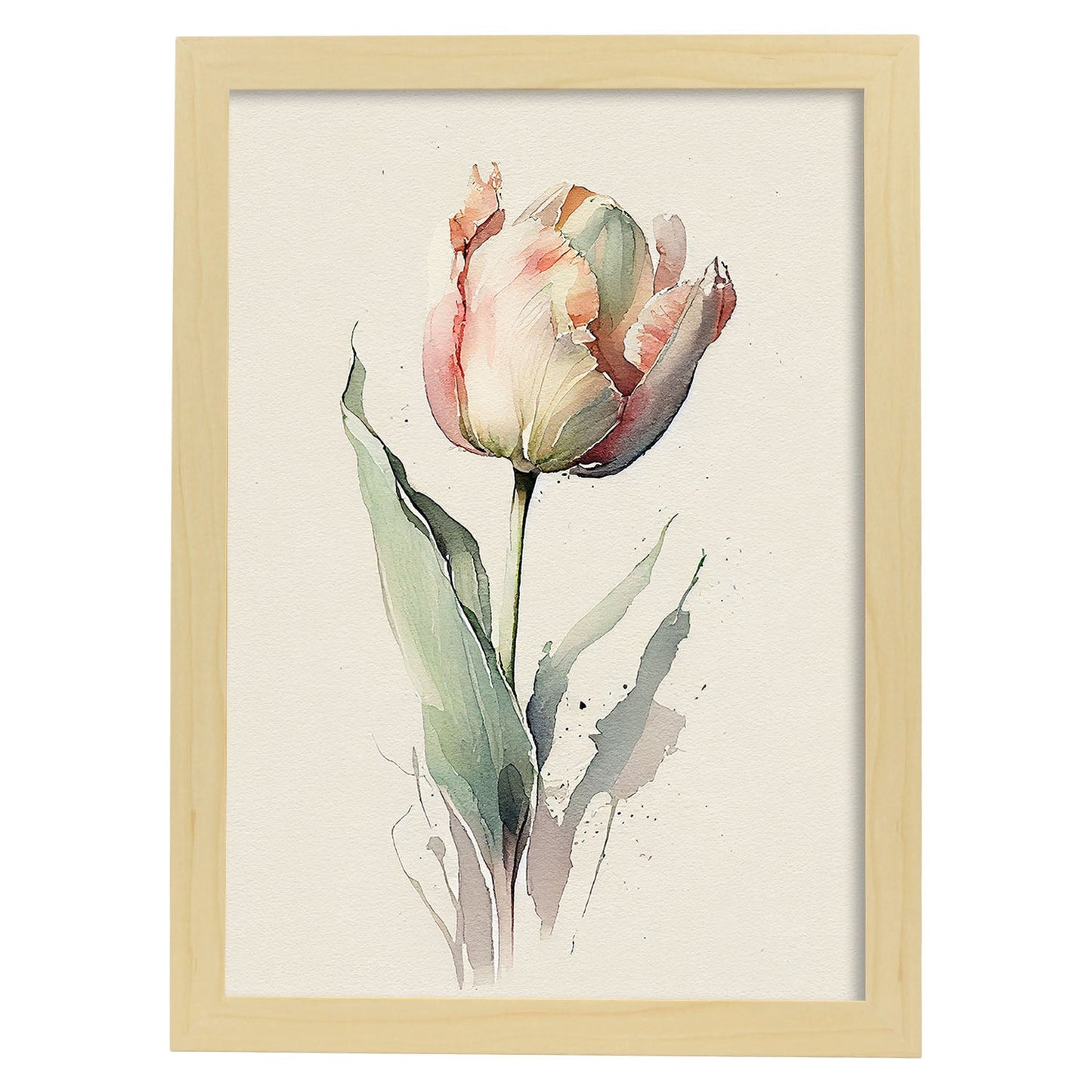 Nacnic watercolor minmal Tulip_4. Aesthetic Wall Art Prints for Bedroom or Living Room Design.-Artwork-Nacnic-A4-Marco Madera Clara-Nacnic Estudio SL