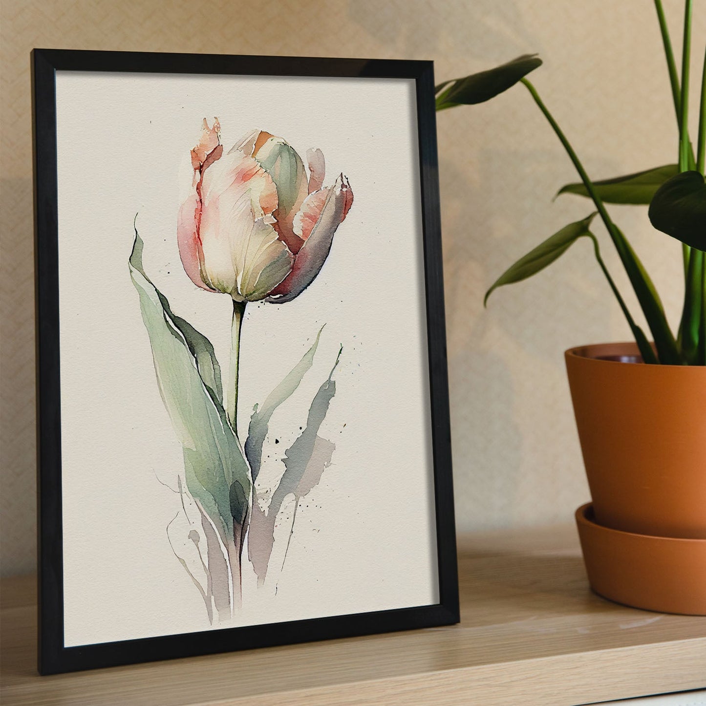 Nacnic watercolor minmal Tulip_4. Aesthetic Wall Art Prints for Bedroom or Living Room Design.-Artwork-Nacnic-A4-Sin Marco-Nacnic Estudio SL