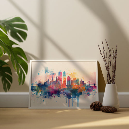 Nacnic watercolor of a skyline of the city of Boston_1. Aesthetic Wall Art Prints for Bedroom or Living Room Design.-Artwork-Nacnic-A4-Sin Marco-Nacnic Estudio SL