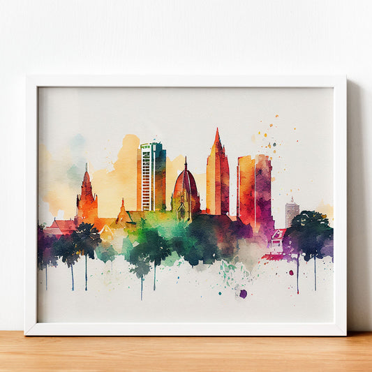 Nacnic watercolor of a skyline of the city of Colombo. Aesthetic Wall Art Prints for Bedroom or Living Room Design.-Artwork-Nacnic-A4-Sin Marco-Nacnic Estudio SL