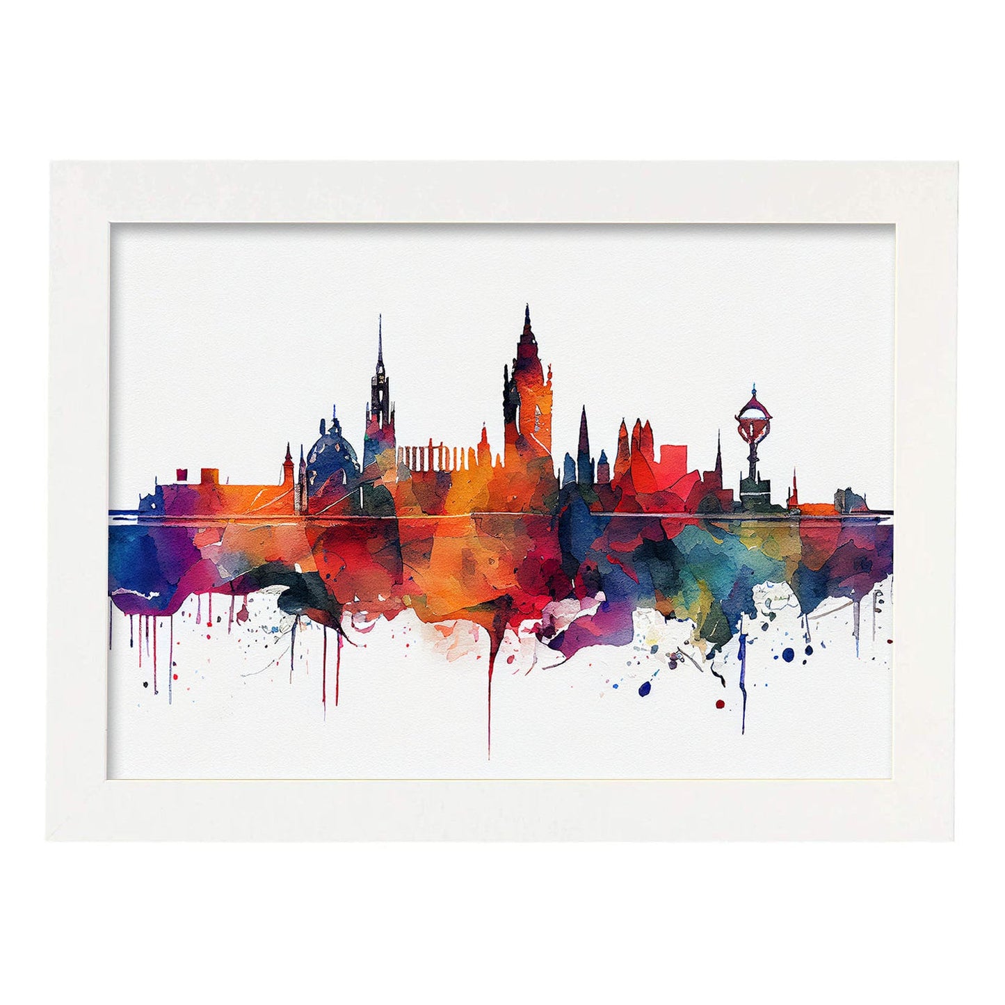 Nacnic watercolor of a skyline of the city of Edinburgh. Aesthetic Wall Art Prints for Bedroom or Living Room Design.-Artwork-Nacnic-A4-Marco Blanco-Nacnic Estudio SL