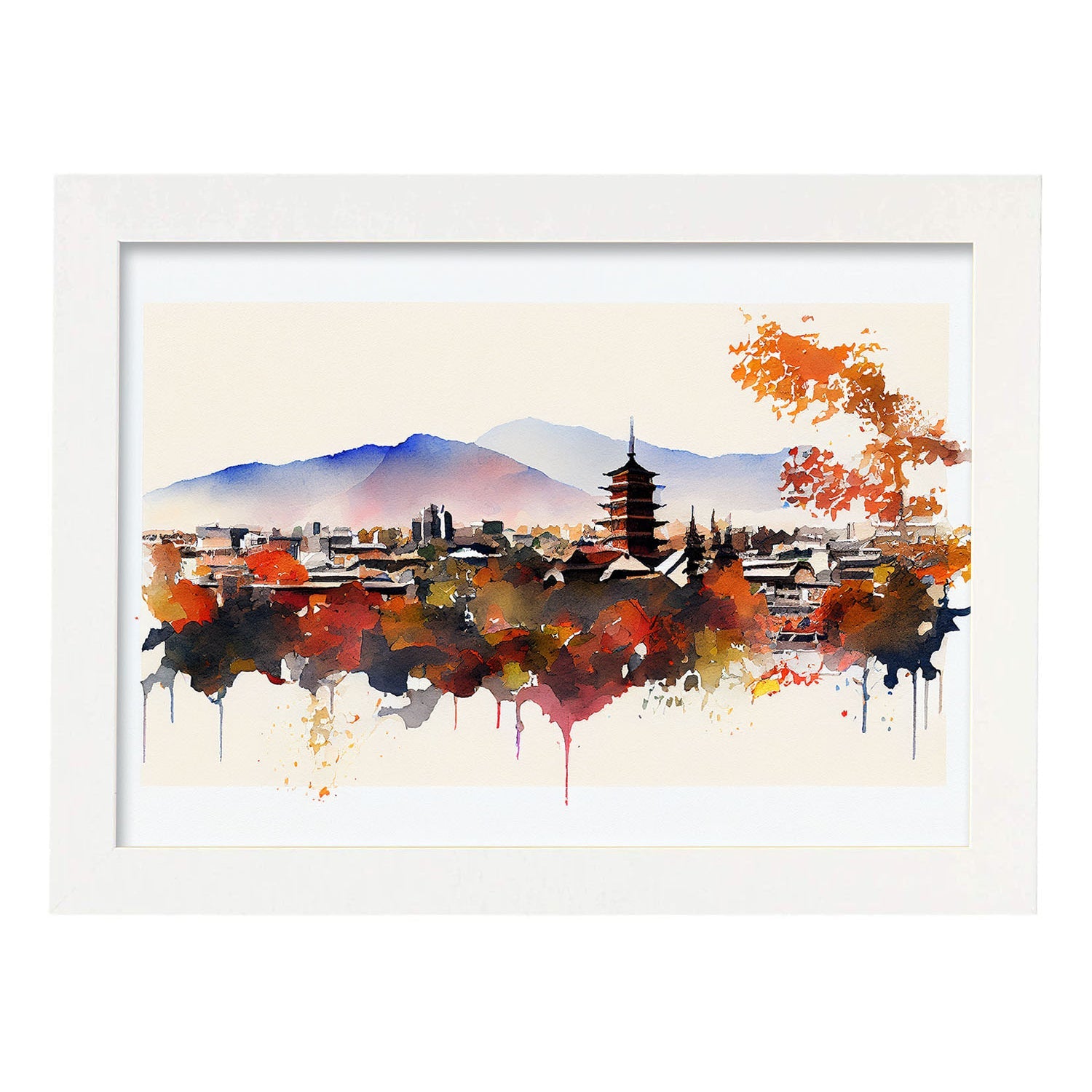 Nacnic watercolor of a skyline of the city of Kyoto_1. Aesthetic Wall Art Prints for Bedroom or Living Room Design.-Artwork-Nacnic-A4-Marco Blanco-Nacnic Estudio SL