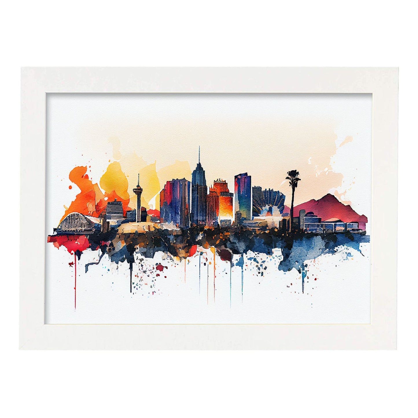 Nacnic watercolor of a skyline of the city of Las Vegas_1. Aesthetic Wall Art Prints for Bedroom or Living Room Design.-Artwork-Nacnic-A4-Marco Blanco-Nacnic Estudio SL