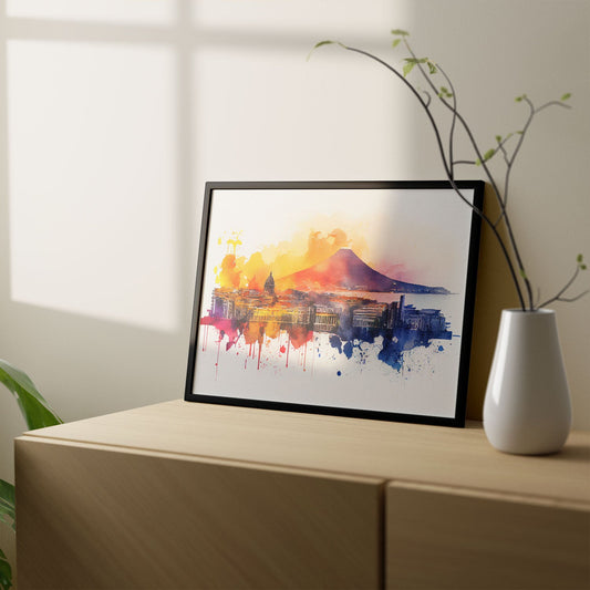Nacnic watercolor of a skyline of the city of Naples. Aesthetic Wall Art Prints for Bedroom or Living Room Design.-Artwork-Nacnic-A4-Sin Marco-Nacnic Estudio SL