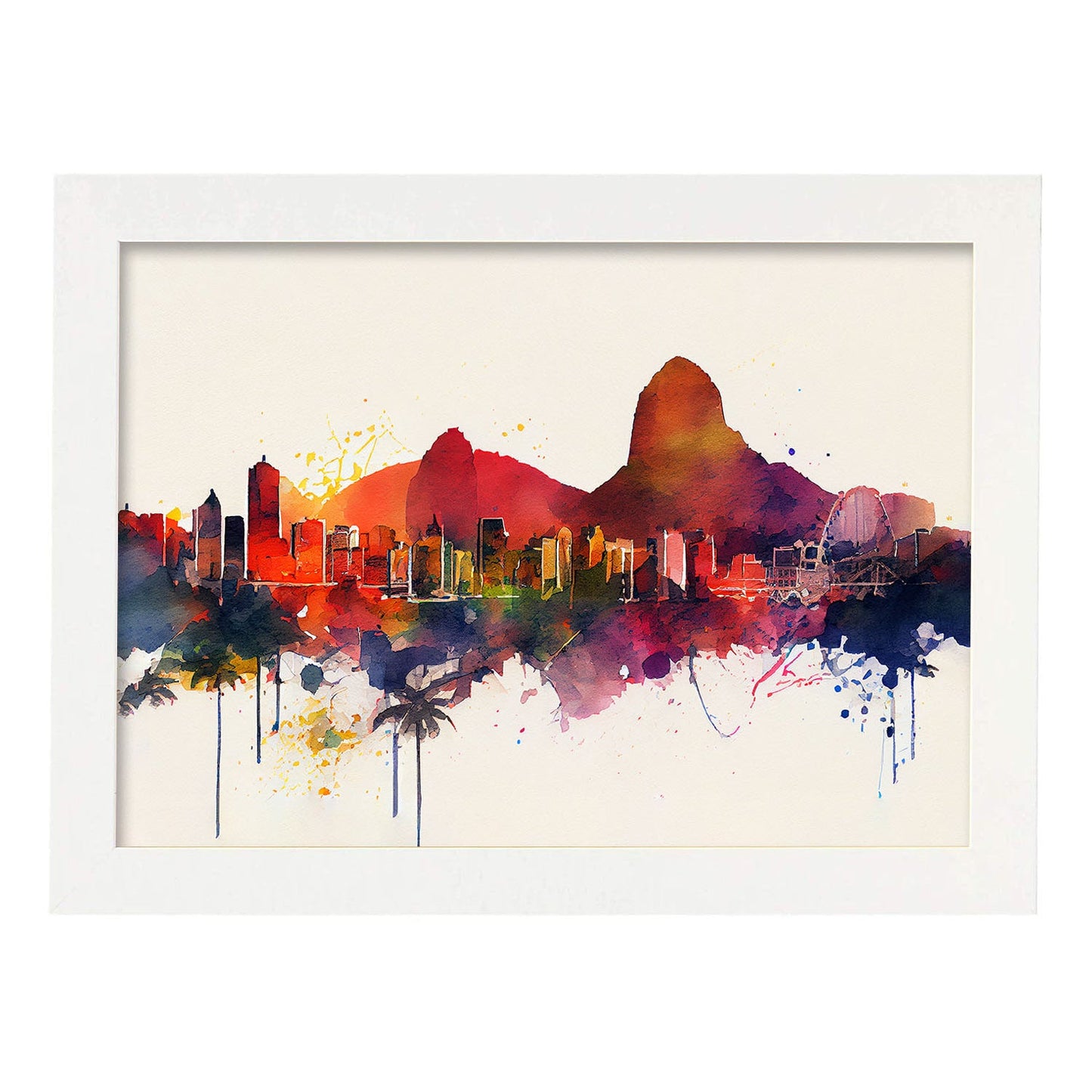 Nacnic watercolor of a skyline of the city of Rio de Janeiro_4. Aesthetic Wall Art Prints for Bedroom or Living Room Design.-Artwork-Nacnic-A4-Marco Blanco-Nacnic Estudio SL