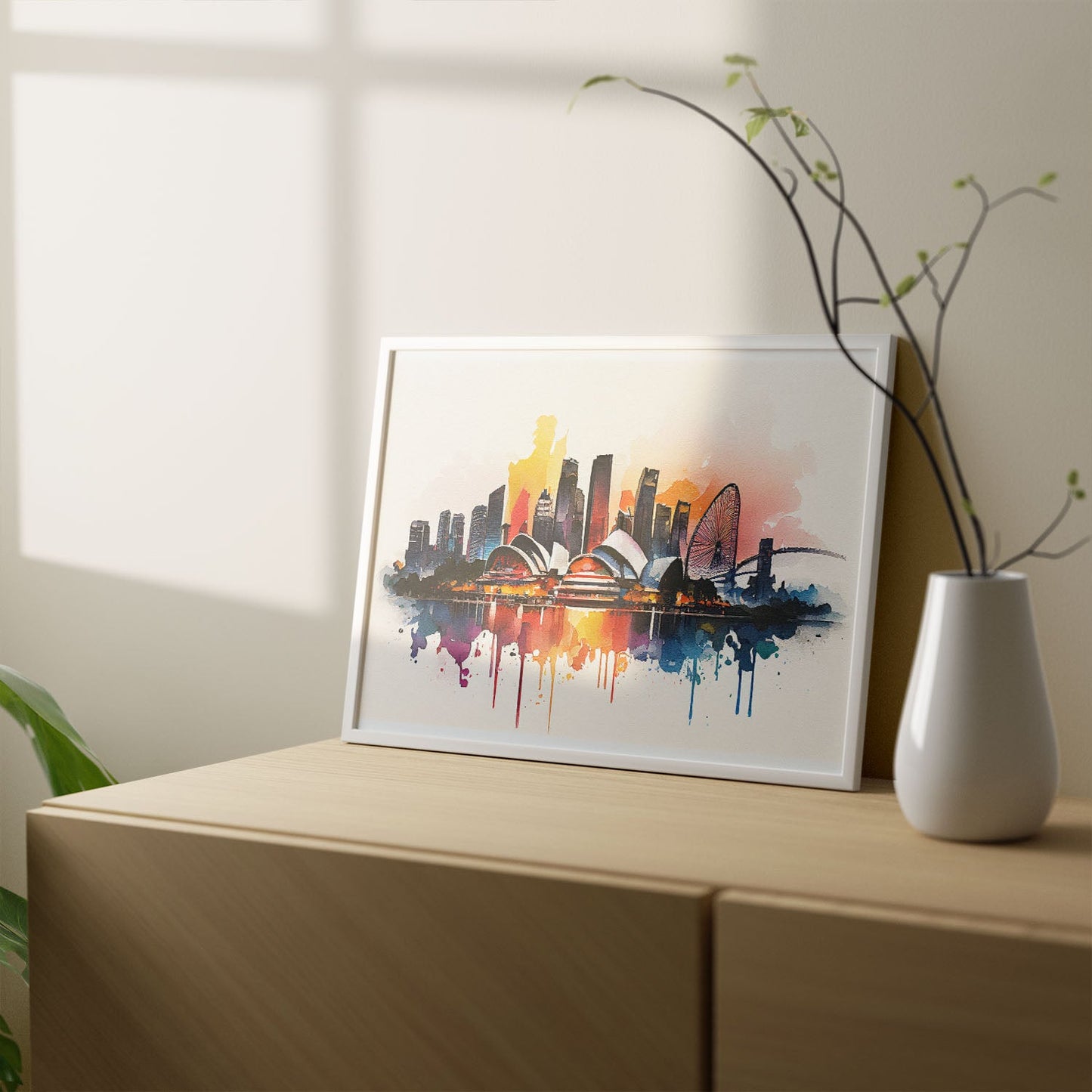 Lámina Nacnic Acuarela Skyline de Singapur