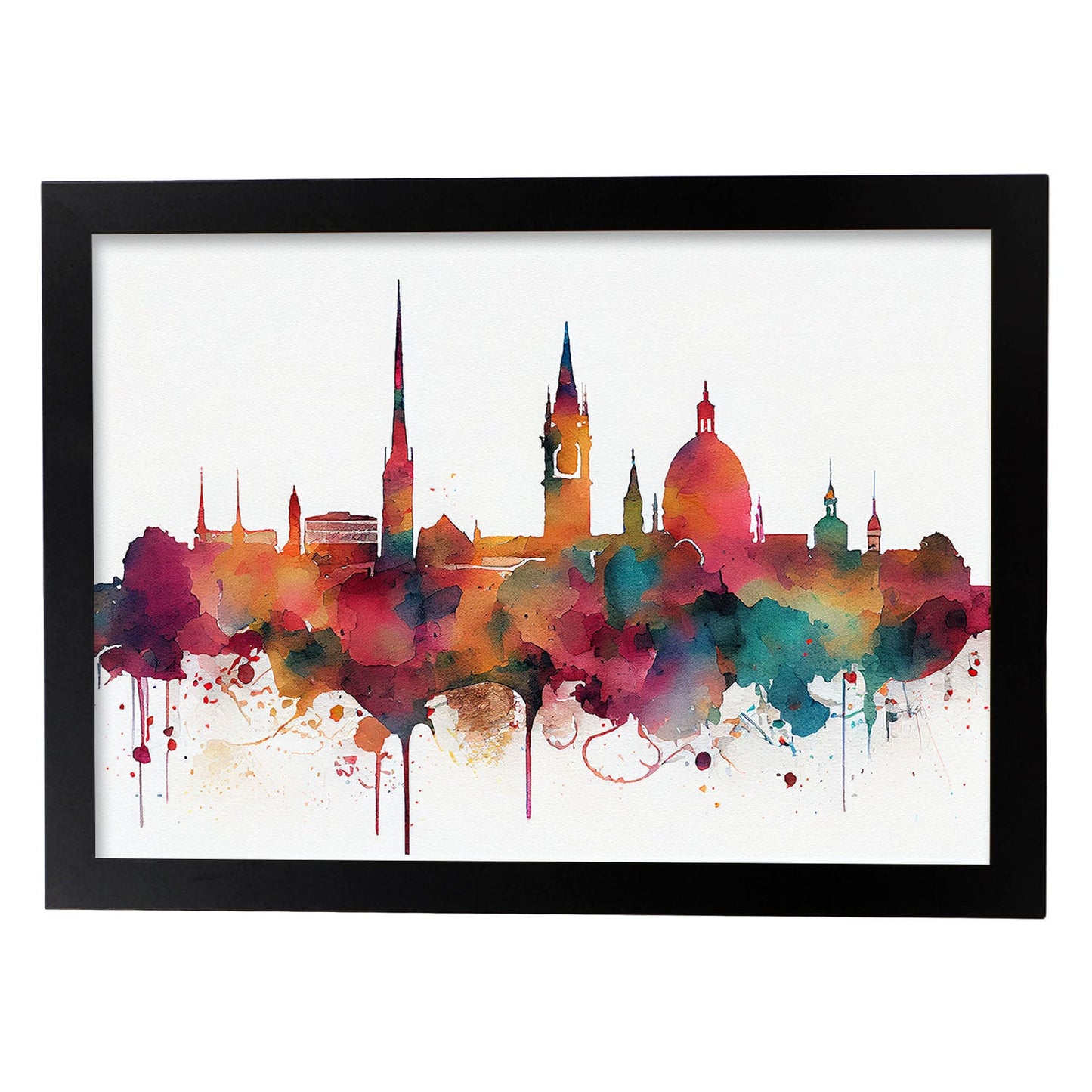 Nacnic watercolor of a skyline of the city of Stuttgart. Aesthetic Wall Art Prints for Bedroom or Living Room Design.