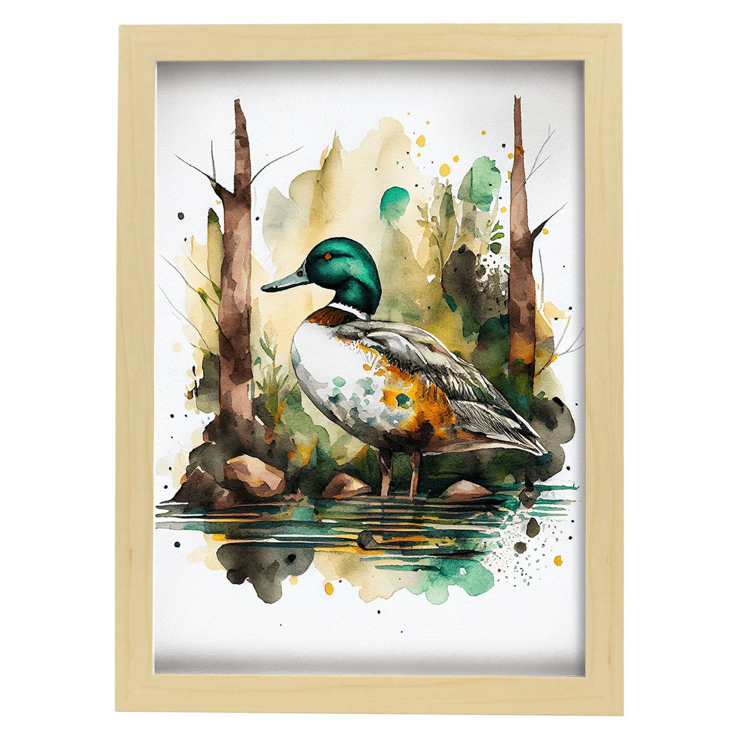 Lámina Acuarela de Pato en el Bosque Nacnic