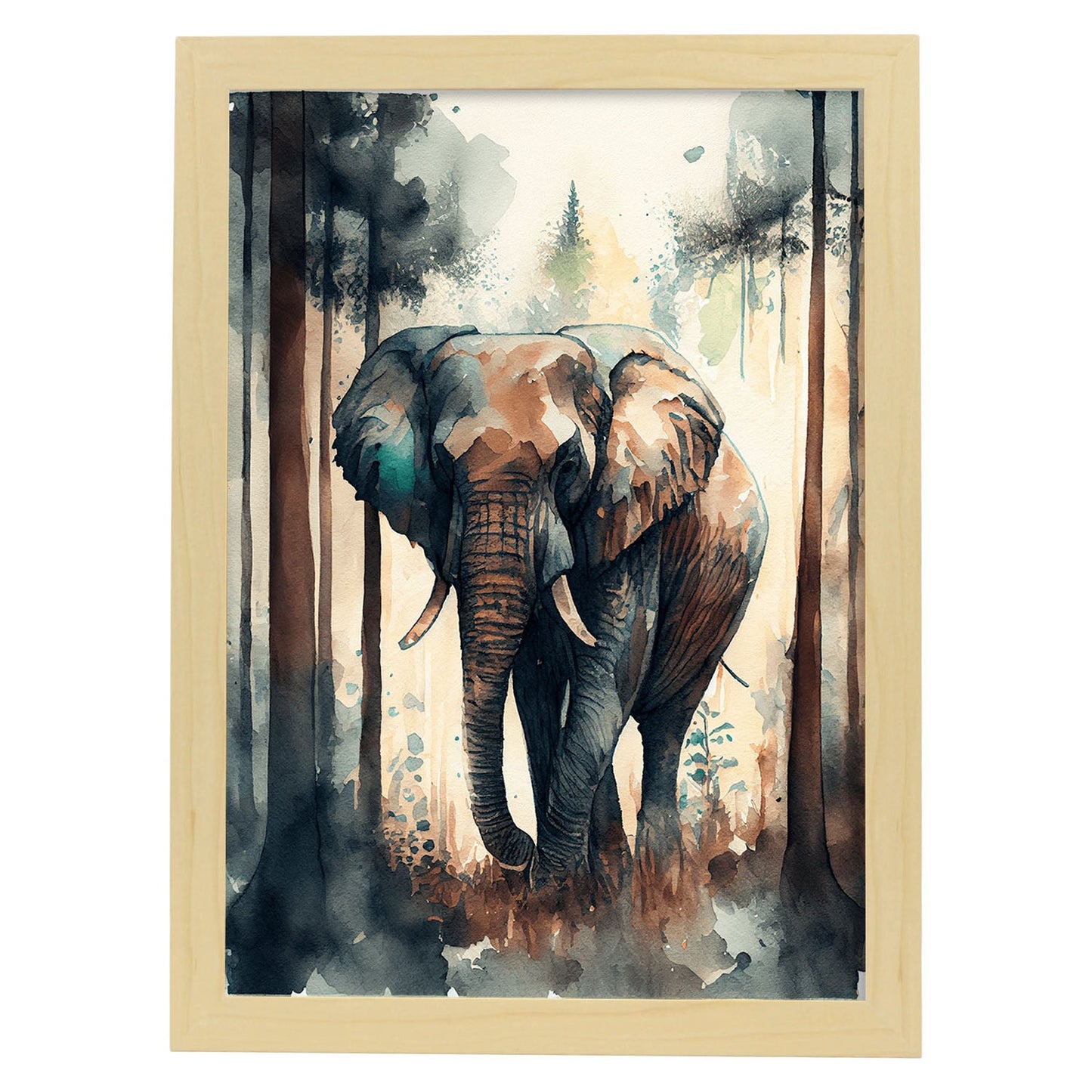 Lámina Acuarela de Elefante en el Bosque Nacnic